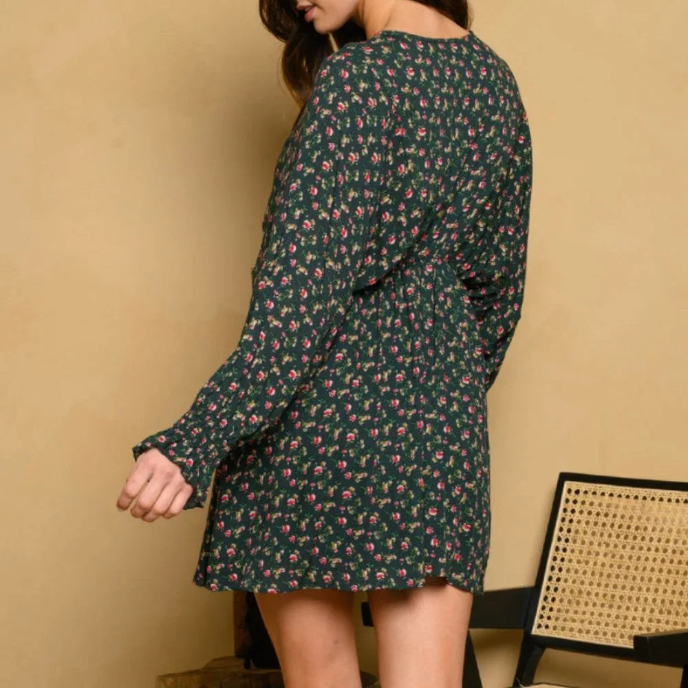 Floral Print Mini Dress - Peach Love California - Sz Medium - Picture 2 of 3